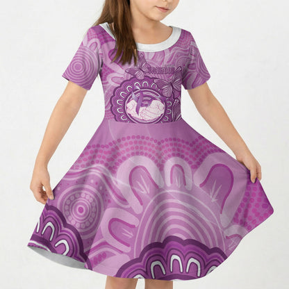 Australia Lupus Support Month Personalised Kid Short Sleeve Dress Warrior Purple Ribbon Butterflies Indigenous Art