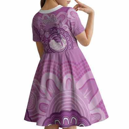 Australia Lupus Support Month Personalised Kid Short Sleeve Dress Warrior Purple Ribbon Butterflies Indigenous Art