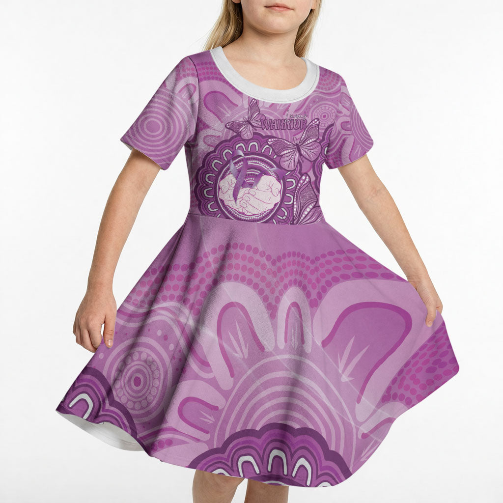 Australia Lupus Support Month Personalised Kid Short Sleeve Dress Warrior Purple Ribbon Butterflies Indigenous Art
