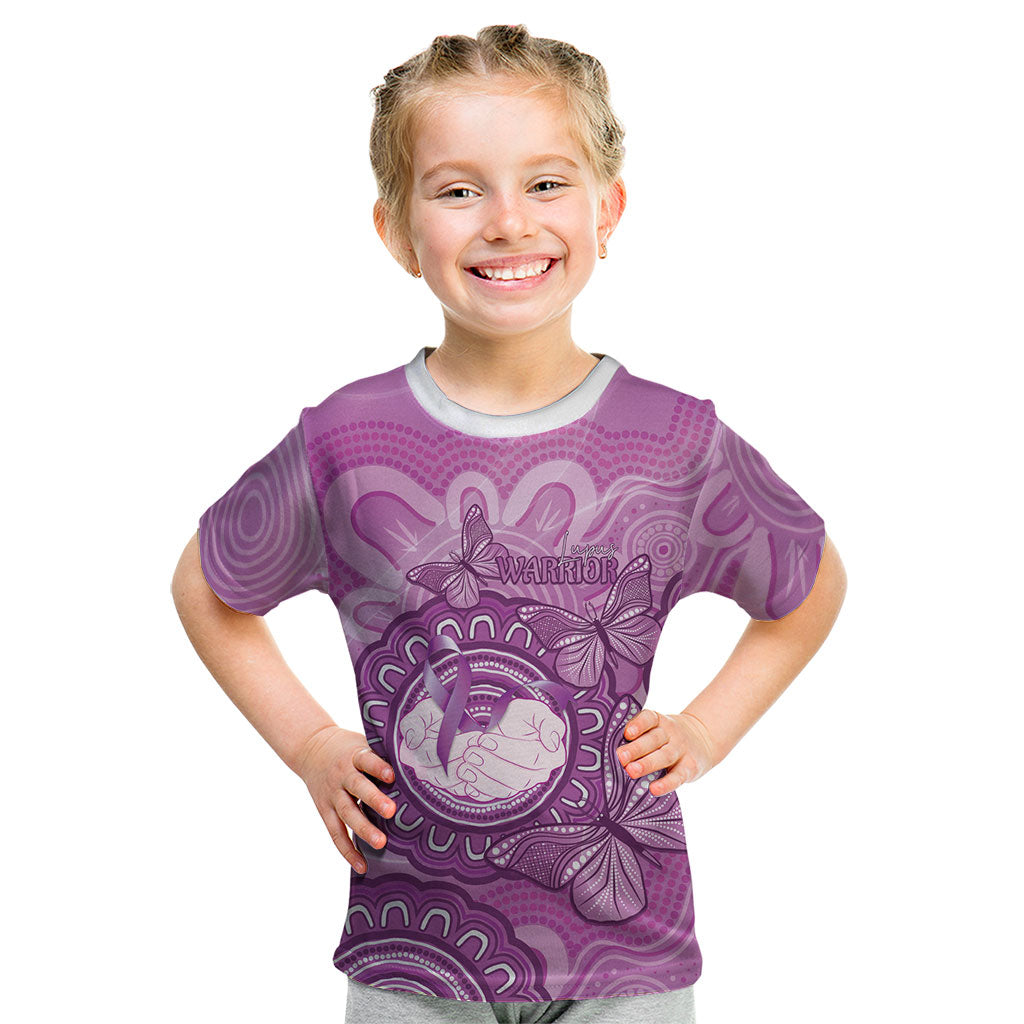 Australia Lupus Support Month Personalised Kid T Shirt Warrior Purple Ribbon Butterflies Indigenous Art
