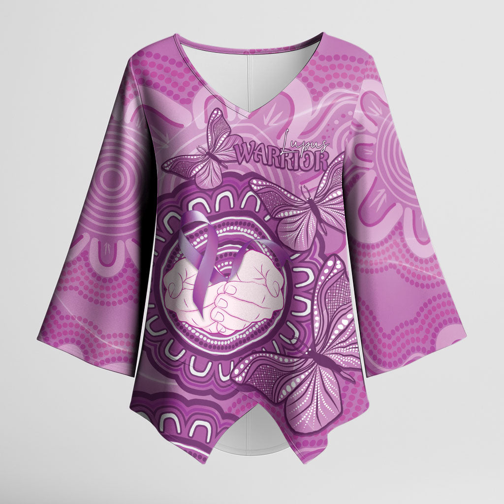 Australia Lupus Support Month Personalised Kimono Sleeve Blouse Warrior Purple Ribbon Butterflies Indigenous Art