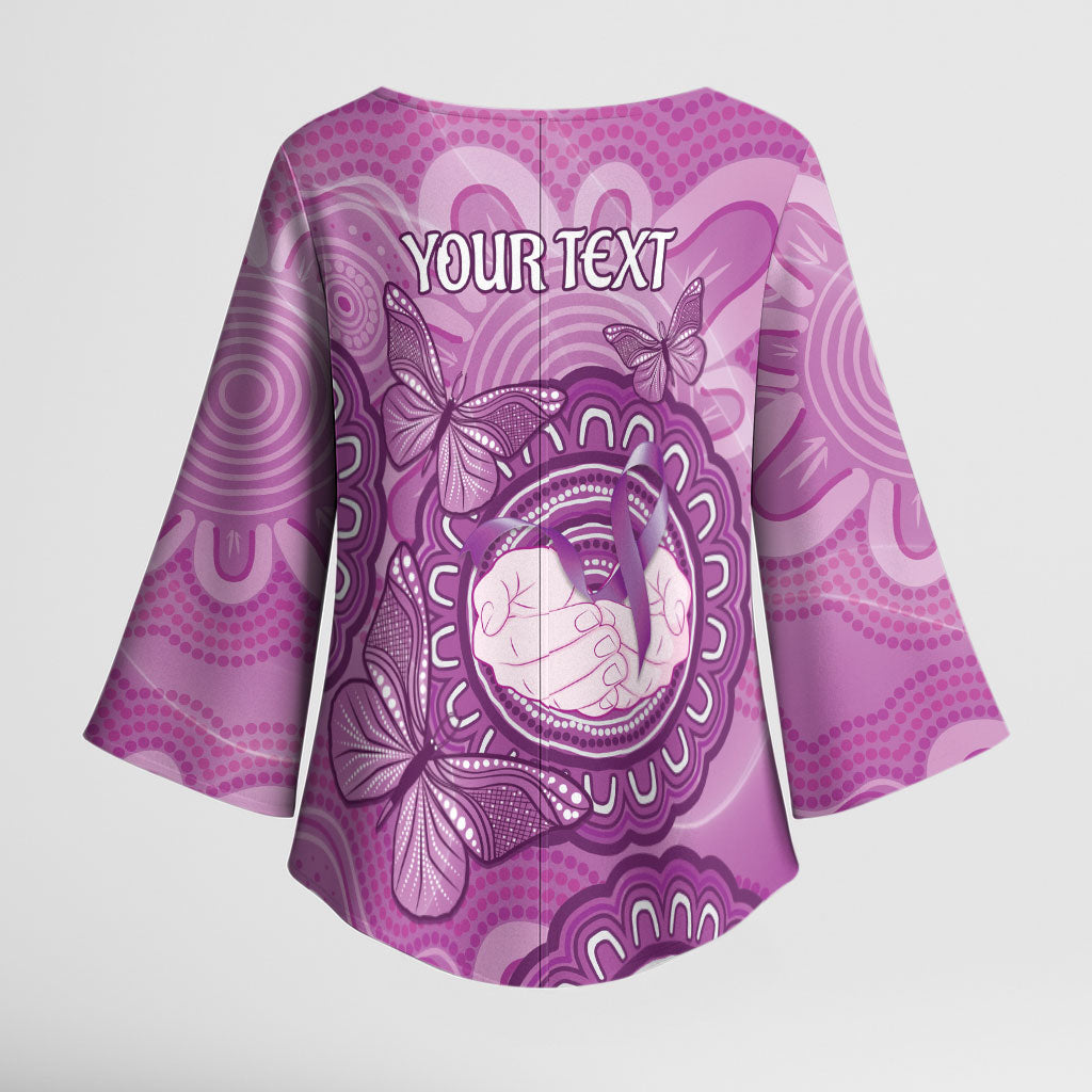Australia Lupus Support Month Personalised Kimono Sleeve Blouse Warrior Purple Ribbon Butterflies Indigenous Art
