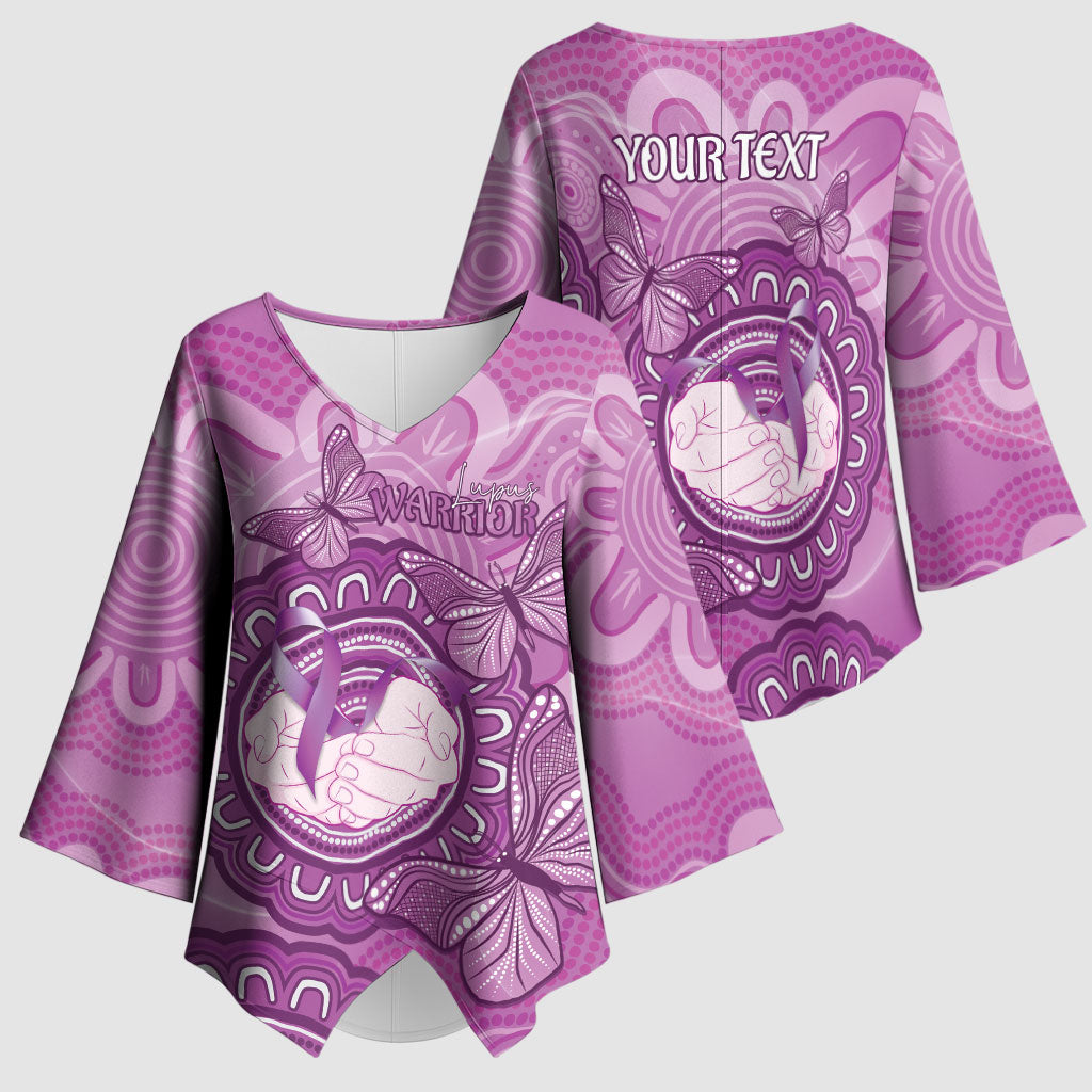 Australia Lupus Support Month Personalised Kimono Sleeve Blouse Warrior Purple Ribbon Butterflies Indigenous Art