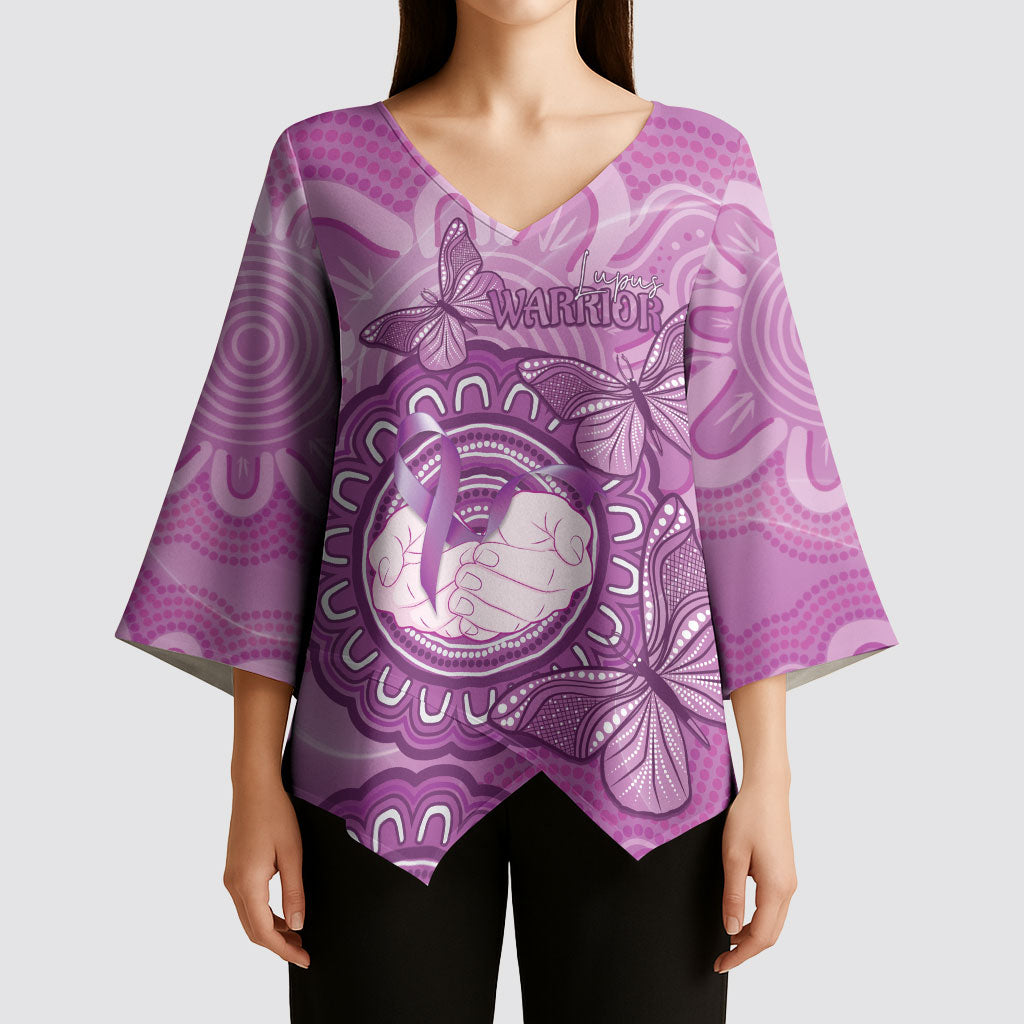 Australia Lupus Support Month Personalised Kimono Sleeve Blouse Warrior Purple Ribbon Butterflies Indigenous Art
