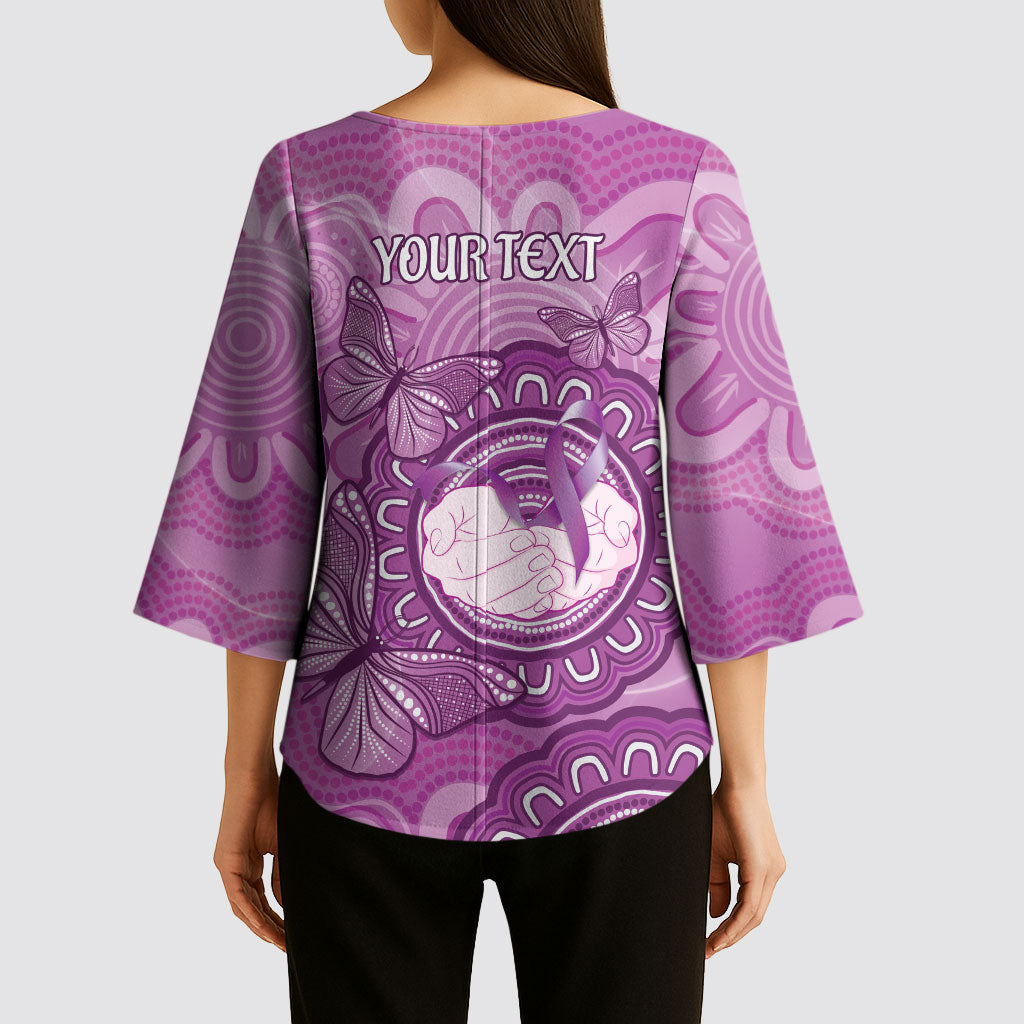 Australia Lupus Support Month Personalised Kimono Sleeve Blouse Warrior Purple Ribbon Butterflies Indigenous Art