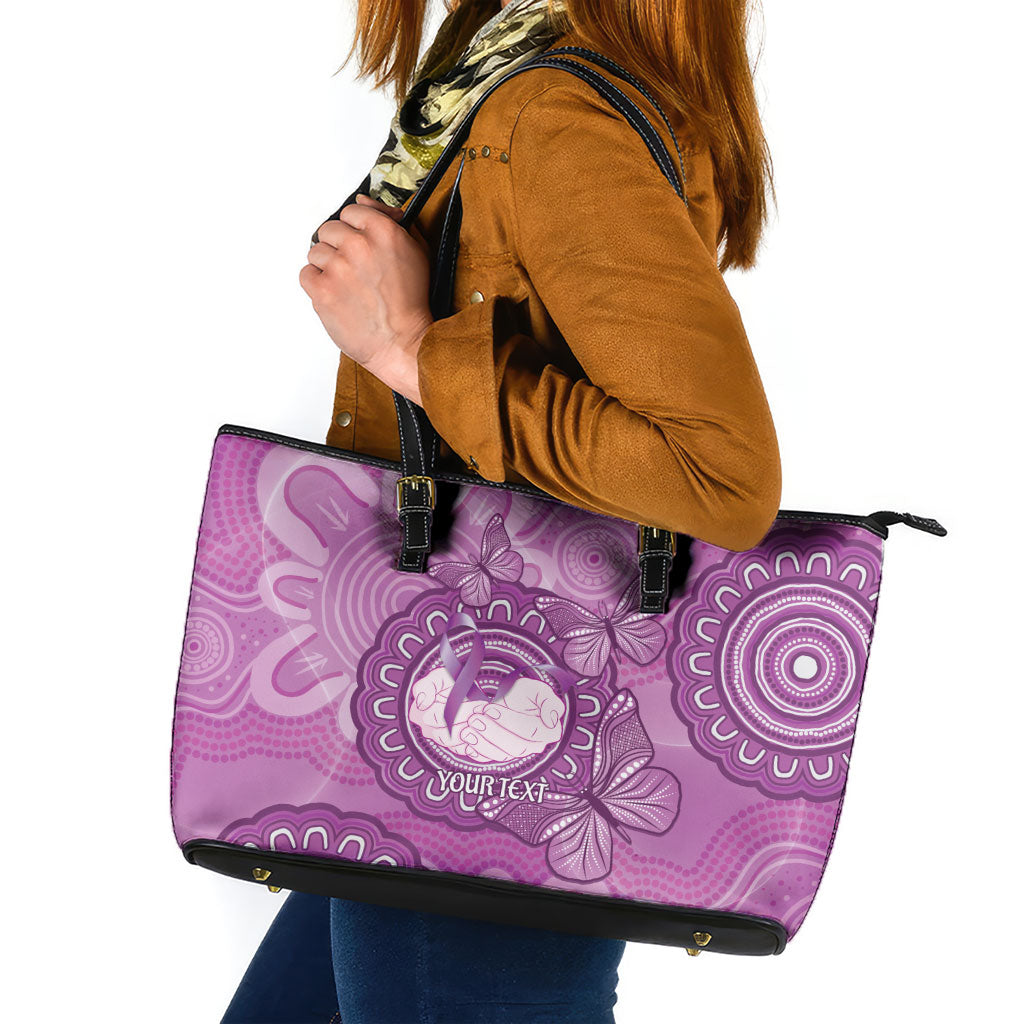 Australia Lupus Support Month Personalised Leather Tote Bag Warrior Purple Ribbon Butterflies Indigenous Art