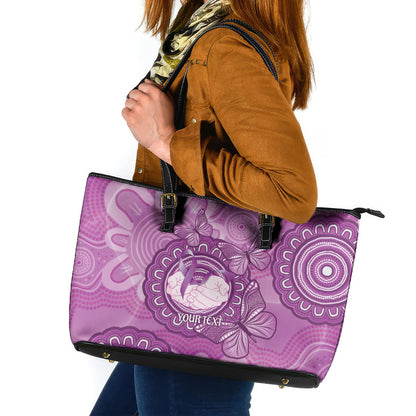 Australia Lupus Support Month Personalised Leather Tote Bag Warrior Purple Ribbon Butterflies Indigenous Art