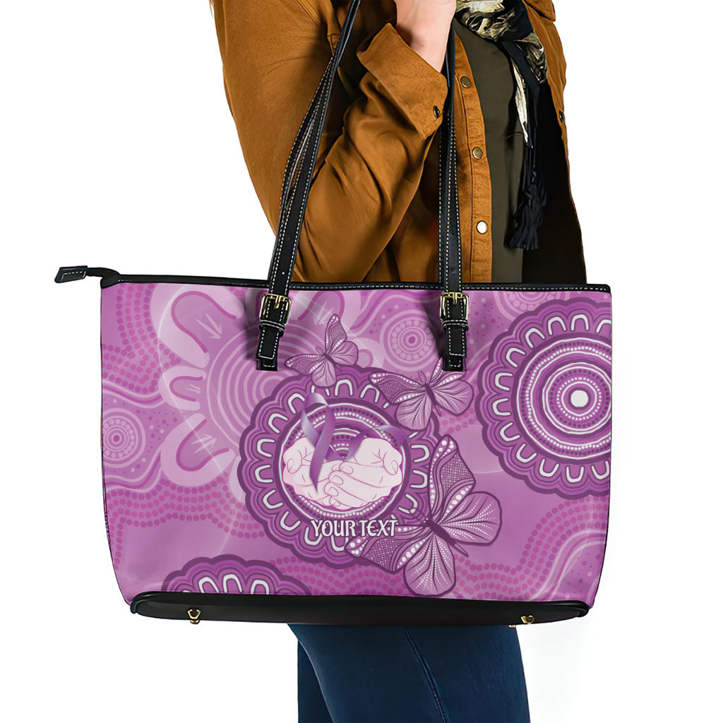 Australia Lupus Support Month Personalised Leather Tote Bag Warrior Purple Ribbon Butterflies Indigenous Art