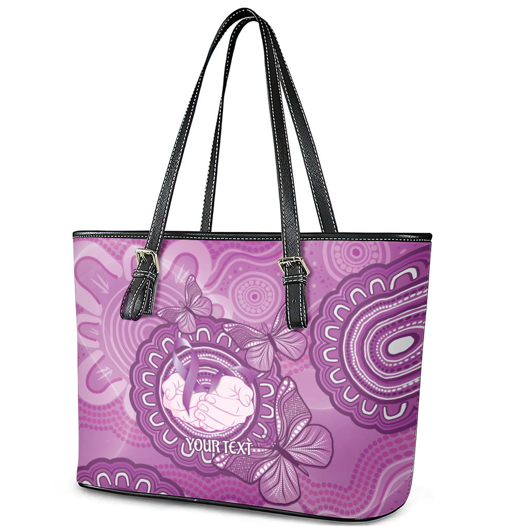 Australia Lupus Support Month Personalised Leather Tote Bag Warrior Purple Ribbon Butterflies Indigenous Art