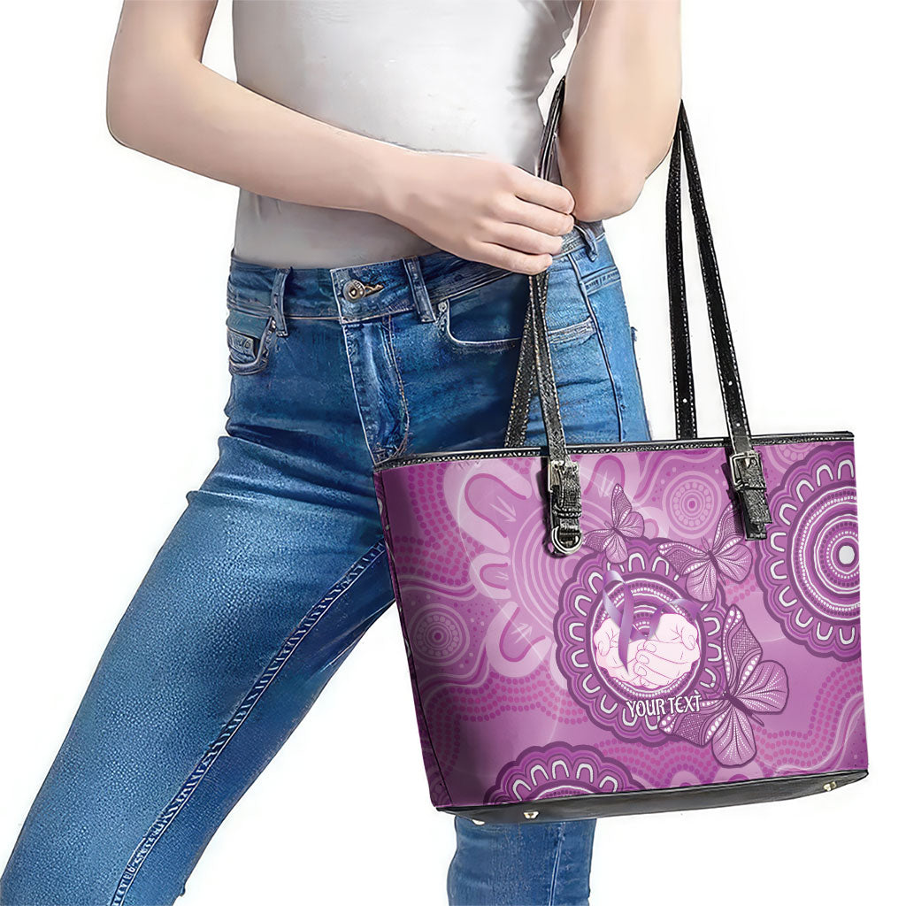 Australia Lupus Support Month Personalised Leather Tote Bag Warrior Purple Ribbon Butterflies Indigenous Art