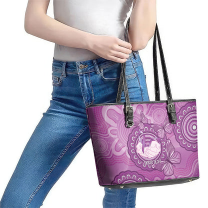 Australia Lupus Support Month Personalised Leather Tote Bag Warrior Purple Ribbon Butterflies Indigenous Art