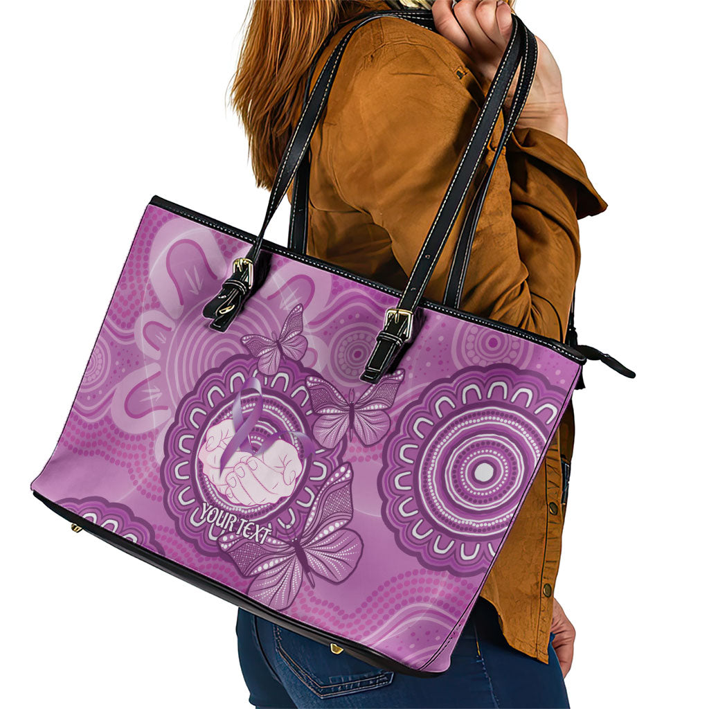 Australia Lupus Support Month Personalised Leather Tote Bag Warrior Purple Ribbon Butterflies Indigenous Art