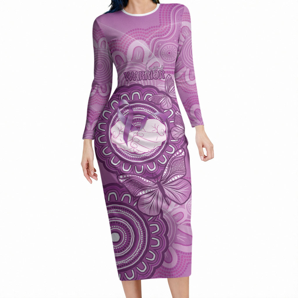 Australia Lupus Support Month Personalised Long Sleeve Bodycon Dress Warrior Purple Ribbon Butterflies Indigenous Art