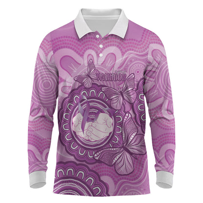 Australia Lupus Support Month Personalised Long Sleeve Polo Shirt Warrior Purple Ribbon Butterflies Indigenous Art