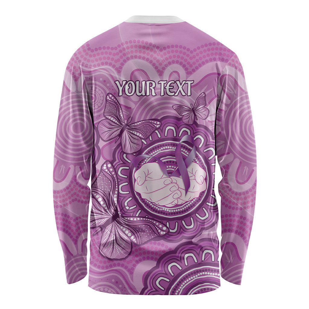 Australia Lupus Support Month Personalised Long Sleeve Shirt Warrior Purple Ribbon Butterflies Indigenous Art