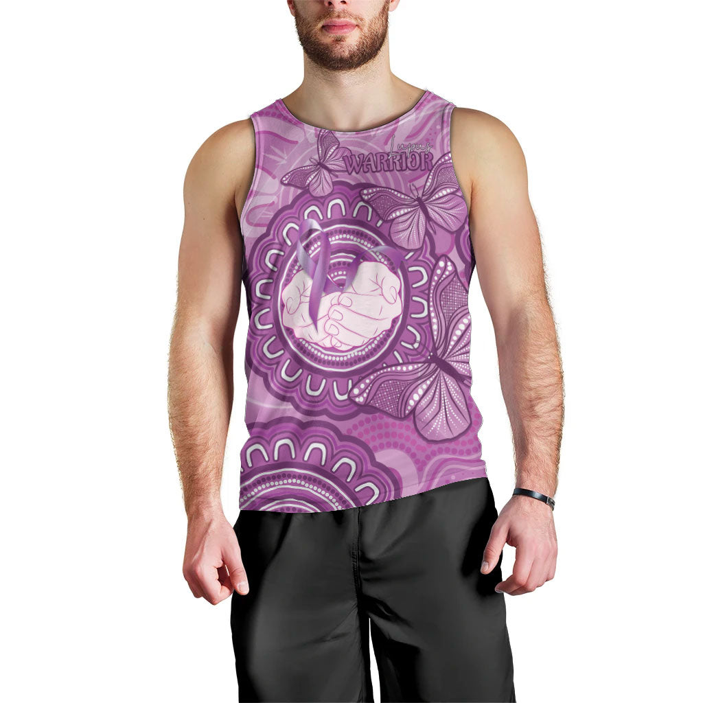 Australia Lupus Support Month Personalised Men Tank Top Warrior Purple Ribbon Butterflies Indigenous Art
