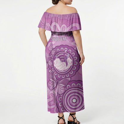 Australia Lupus Support Month Personalised Off Shoulder Maxi Dress Warrior Purple Ribbon Butterflies Indigenous Art