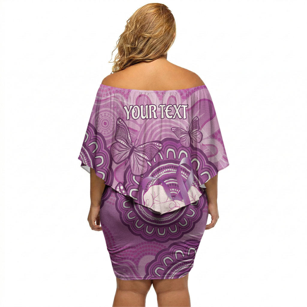 Australia Lupus Support Month Personalised Off Shoulder Short Dress Warrior Purple Ribbon Butterflies Indigenous Art