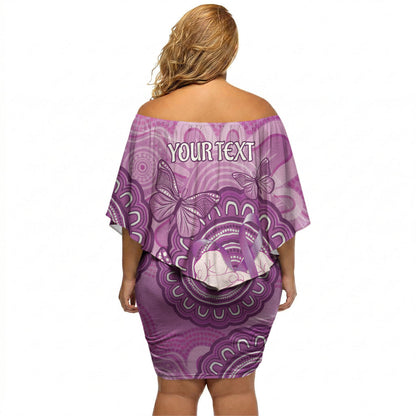 Australia Lupus Support Month Personalised Off Shoulder Short Dress Warrior Purple Ribbon Butterflies Indigenous Art
