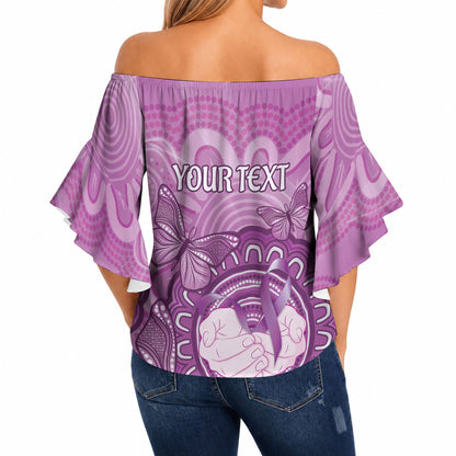 Australia Lupus Support Month Personalised Off Shoulder Wrap Waist Top Warrior Purple Ribbon Butterflies Indigenous Art