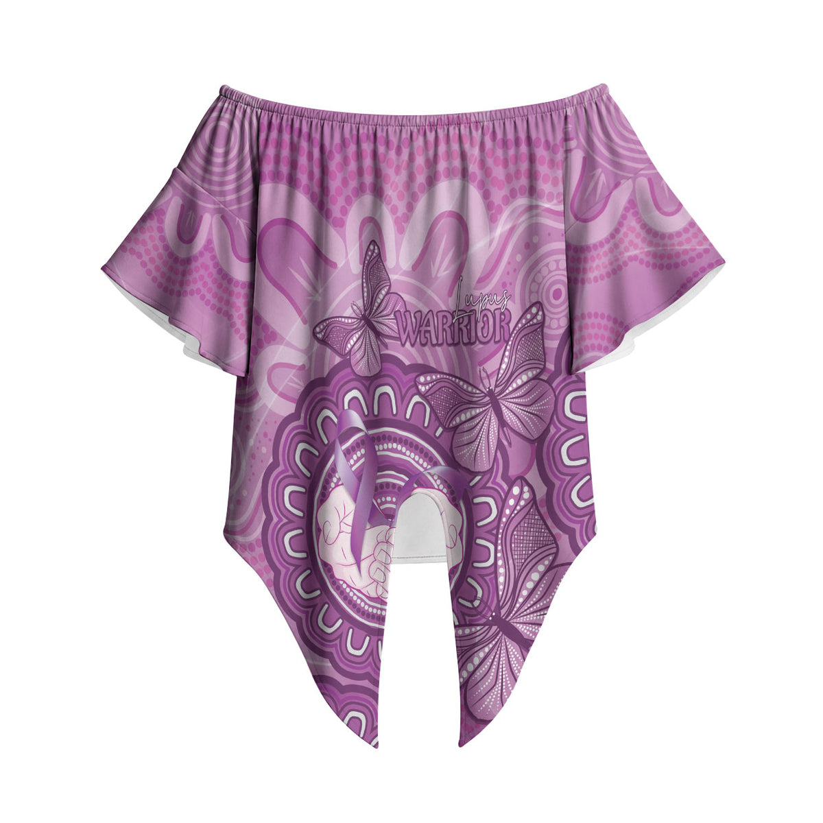 Australia Lupus Support Month Personalised Off Shoulder Wrap Waist Top Warrior Purple Ribbon Butterflies Indigenous Art