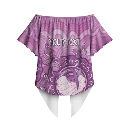 Australia Lupus Support Month Personalised Off Shoulder Wrap Waist Top Warrior Purple Ribbon Butterflies Indigenous Art