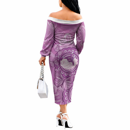 Australia Lupus Support Month Personalised Off The Shoulder Long Sleeve Dress Warrior Purple Ribbon Butterflies Indigenous Art
