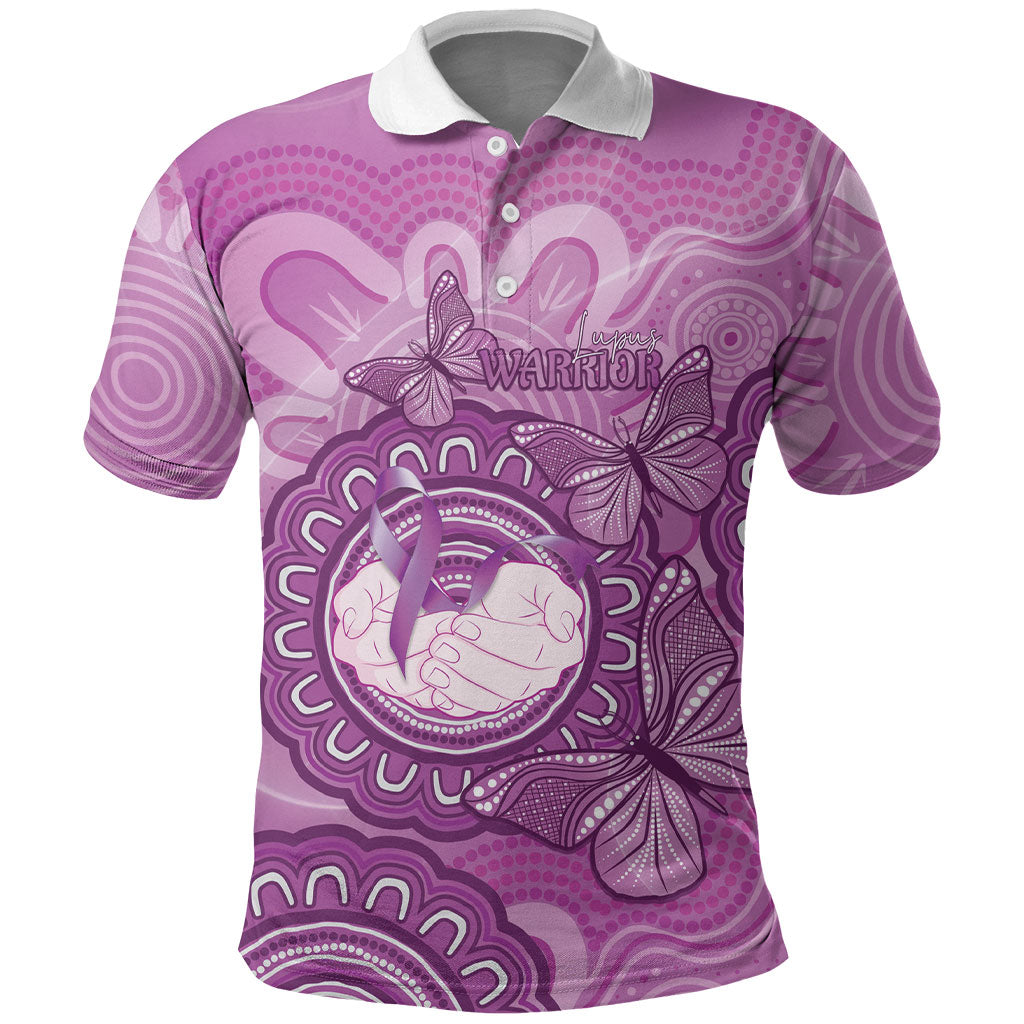 Australia Lupus Support Month Personalised Polo Shirt Warrior Purple Ribbon Butterflies Indigenous Art