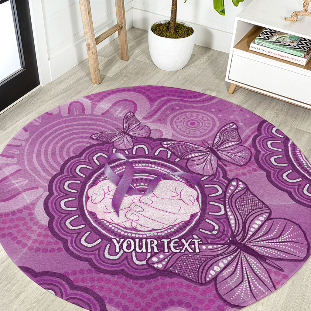 Australia Lupus Support Month Personalised Round Carpet Warrior Purple Ribbon Butterflies Indigenous Art