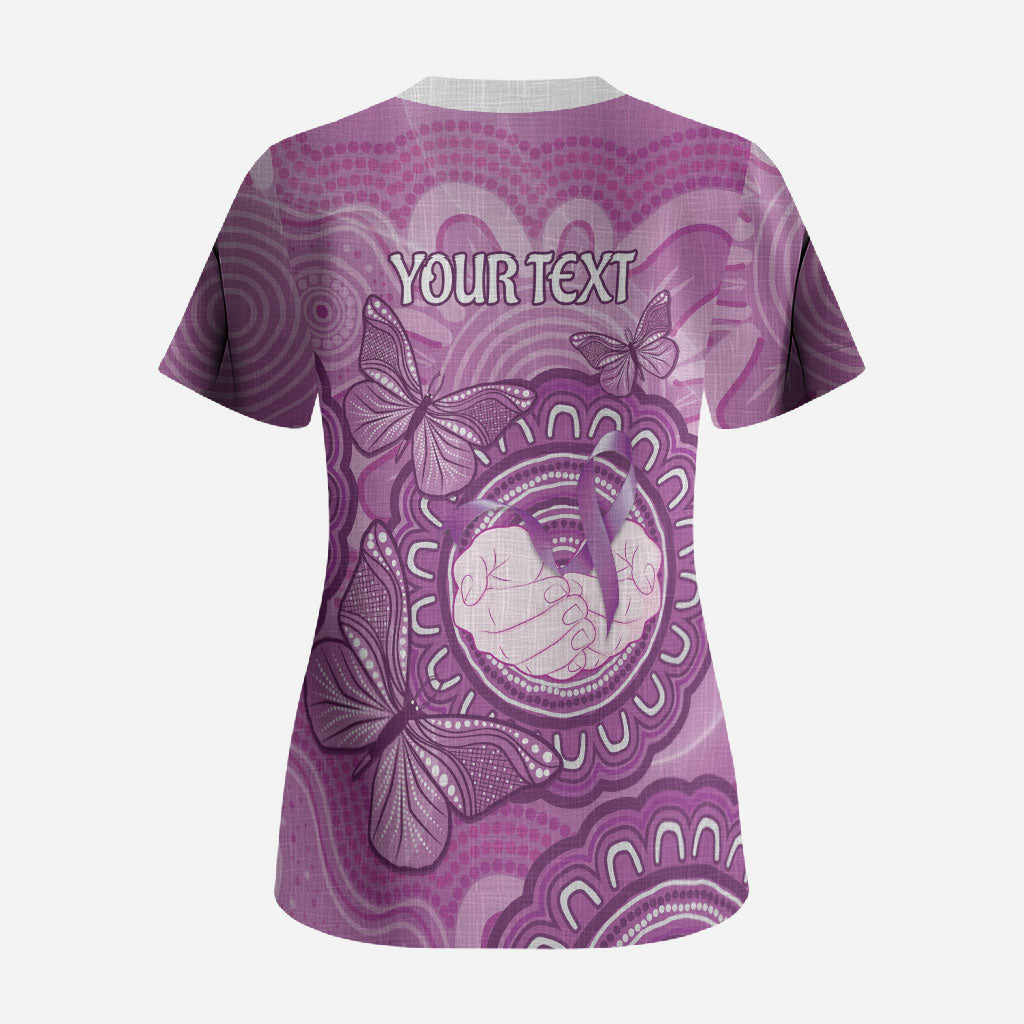 Australia Lupus Support Month Personalised Scrub Top Warrior Purple Ribbon Butterflies Indigenous Art