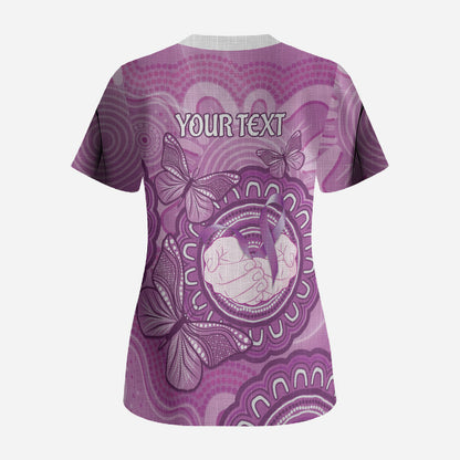 Australia Lupus Support Month Personalised Scrub Top Warrior Purple Ribbon Butterflies Indigenous Art
