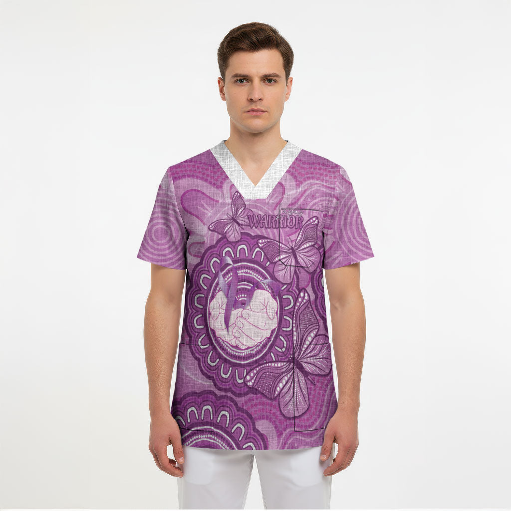 Australia Lupus Support Month Personalised Scrub Top Warrior Purple Ribbon Butterflies Indigenous Art
