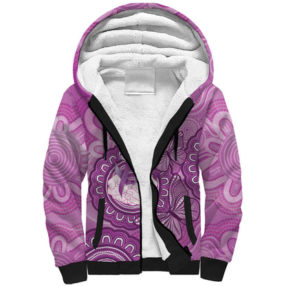 Australia Lupus Support Month Personalised Sherpa Hoodie Warrior Purple Ribbon Butterflies Indigenous Art
