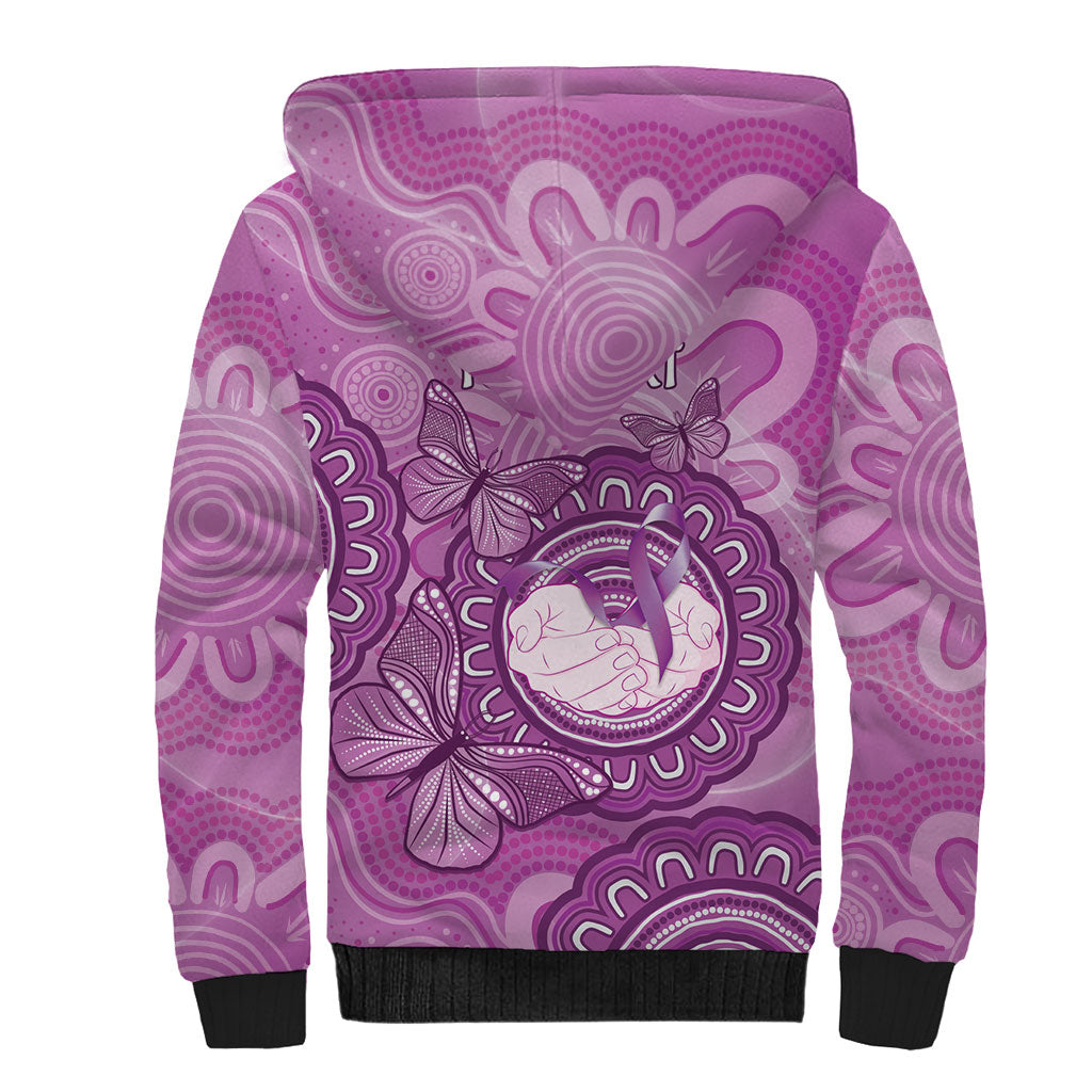 Australia Lupus Support Month Personalised Sherpa Hoodie Warrior Purple Ribbon Butterflies Indigenous Art
