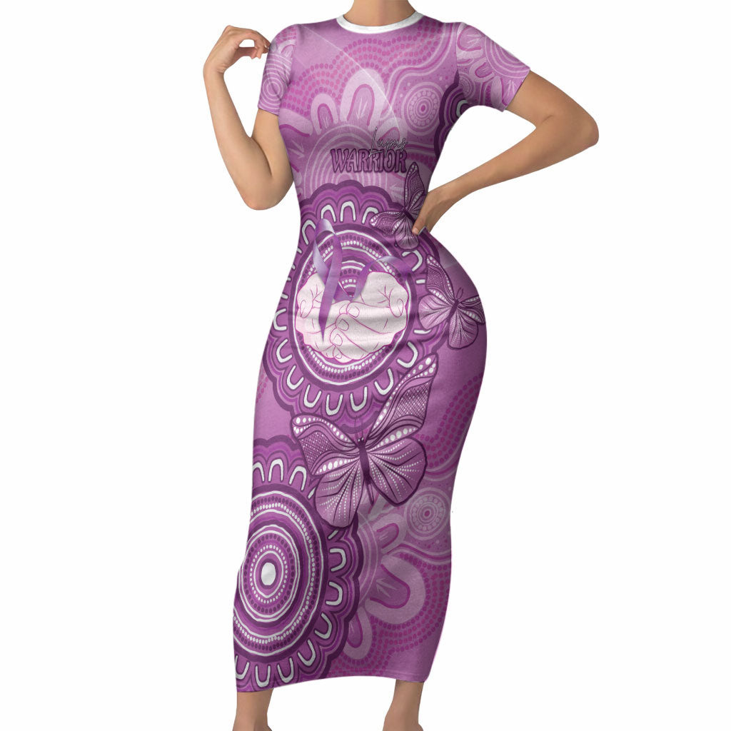 Australia Lupus Support Month Personalised Short Sleeve Bodycon Dress Warrior Purple Ribbon Butterflies Indigenous Art