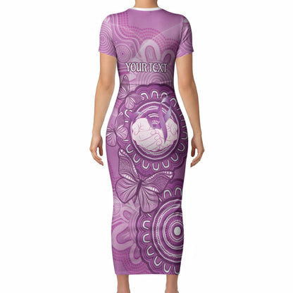 Australia Lupus Support Month Personalised Short Sleeve Bodycon Dress Warrior Purple Ribbon Butterflies Indigenous Art