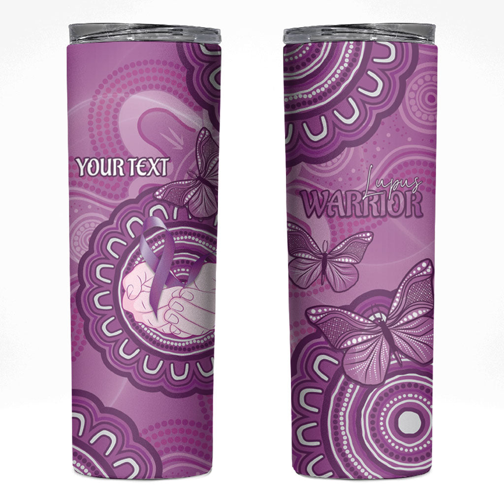 Australia Lupus Support Month Personalised Skinny Tumbler Warrior Purple Ribbon Butterflies Indigenous Art