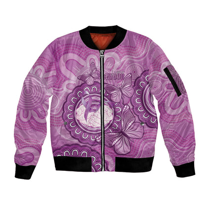 Australia Lupus Support Month Personalised Sleeve Zip Bomber Jacket Warrior Purple Ribbon Butterflies Indigenous Art