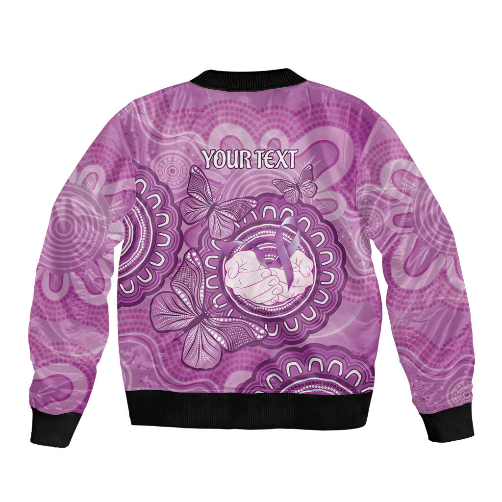Australia Lupus Support Month Personalised Sleeve Zip Bomber Jacket Warrior Purple Ribbon Butterflies Indigenous Art