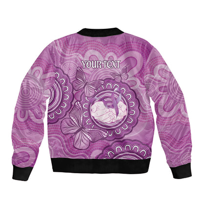 Australia Lupus Support Month Personalised Sleeve Zip Bomber Jacket Warrior Purple Ribbon Butterflies Indigenous Art