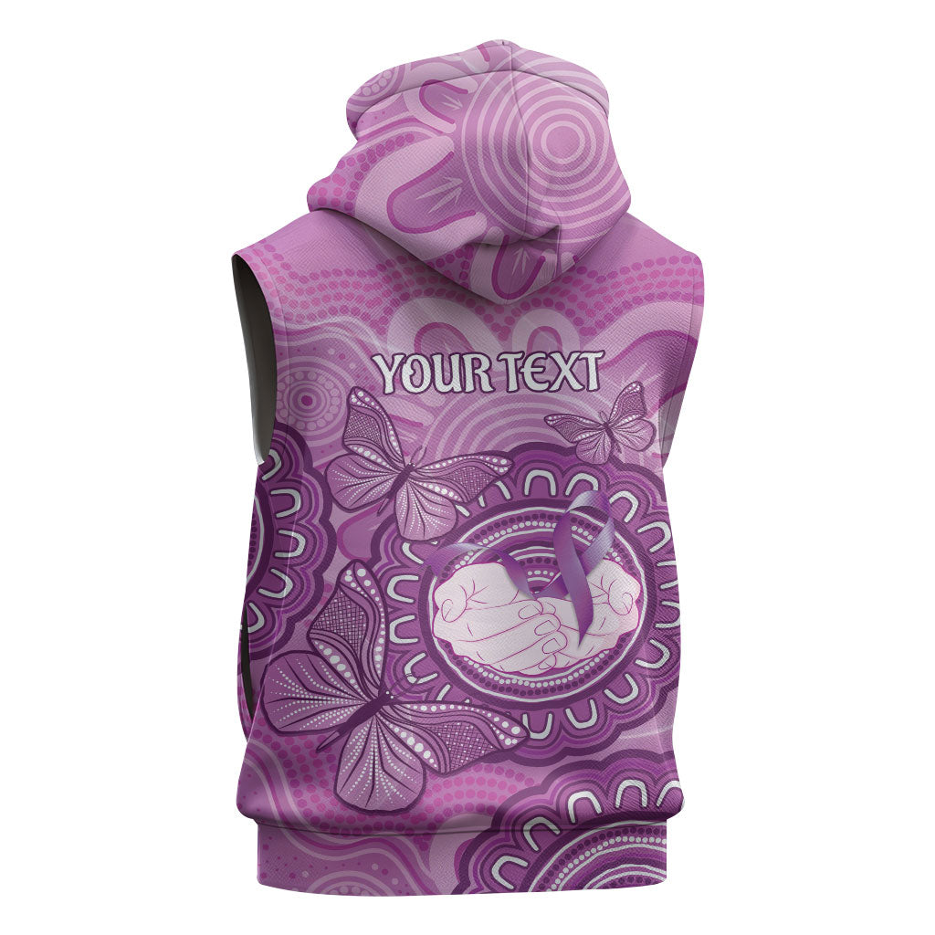 Australia Lupus Support Month Personalised Sleeveless Hoodie Warrior Purple Ribbon Butterflies Indigenous Art