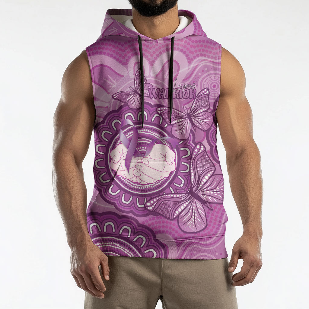 Australia Lupus Support Month Personalised Sleeveless Hoodie Warrior Purple Ribbon Butterflies Indigenous Art