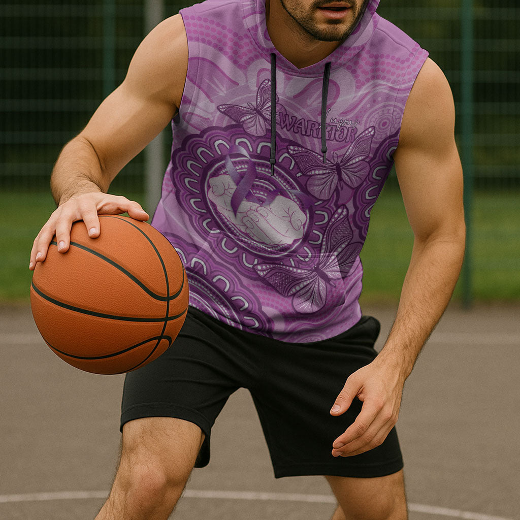 Australia Lupus Support Month Personalised Sleeveless Hoodie Warrior Purple Ribbon Butterflies Indigenous Art