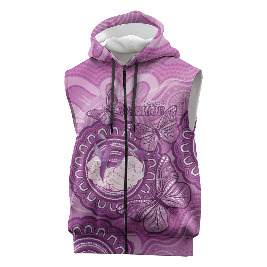 Australia Lupus Support Month Personalised Sleeveless Zip Hoodie Warrior Purple Ribbon Butterflies Indigenous Art