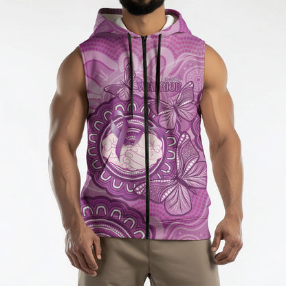 Australia Lupus Support Month Personalised Sleeveless Zip Hoodie Warrior Purple Ribbon Butterflies Indigenous Art
