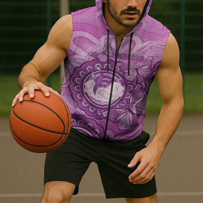 Australia Lupus Support Month Personalised Sleeveless Zip Hoodie Warrior Purple Ribbon Butterflies Indigenous Art