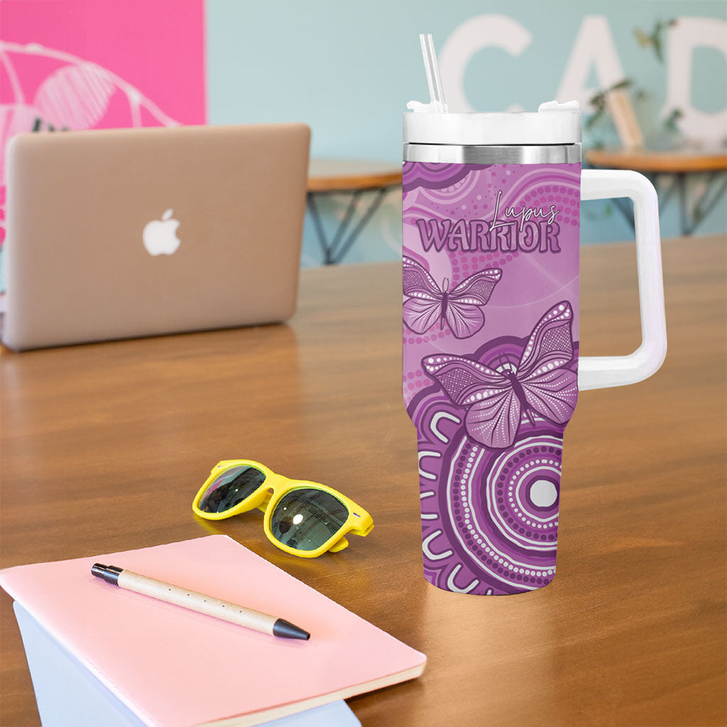 Australia Lupus Support Month Personalised Tumbler With Handle Warrior Purple Ribbon Butterflies Indigenous Art