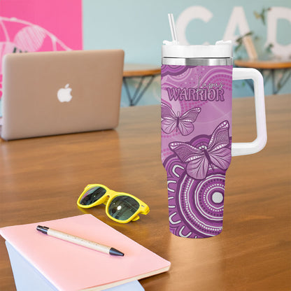 Australia Lupus Support Month Personalised Tumbler With Handle Warrior Purple Ribbon Butterflies Indigenous Art