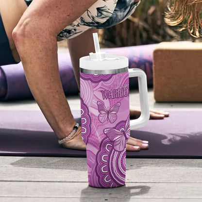 Australia Lupus Support Month Personalised Tumbler With Handle Warrior Purple Ribbon Butterflies Indigenous Art