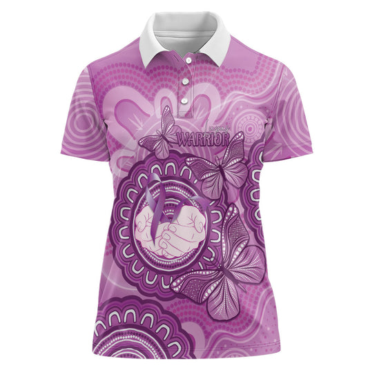 Australia Lupus Support Month Personalised Women Polo Shirt Warrior Purple Ribbon Butterflies Indigenous Art